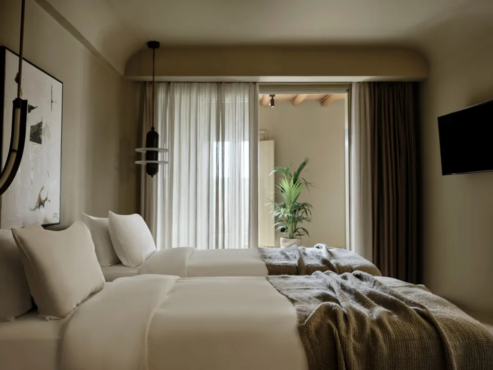 Quiet contemporary bedroom at Andronis Concept, Santorini