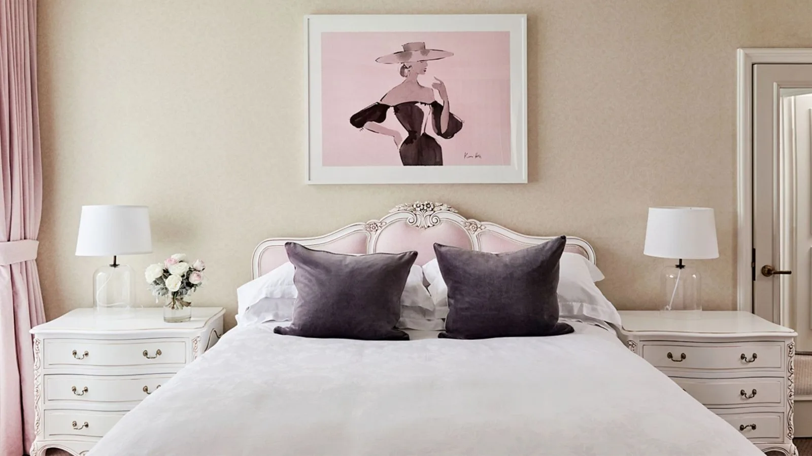 Pink and white interiors of the Kerrie Hess Residence at The Langham, Melbourne