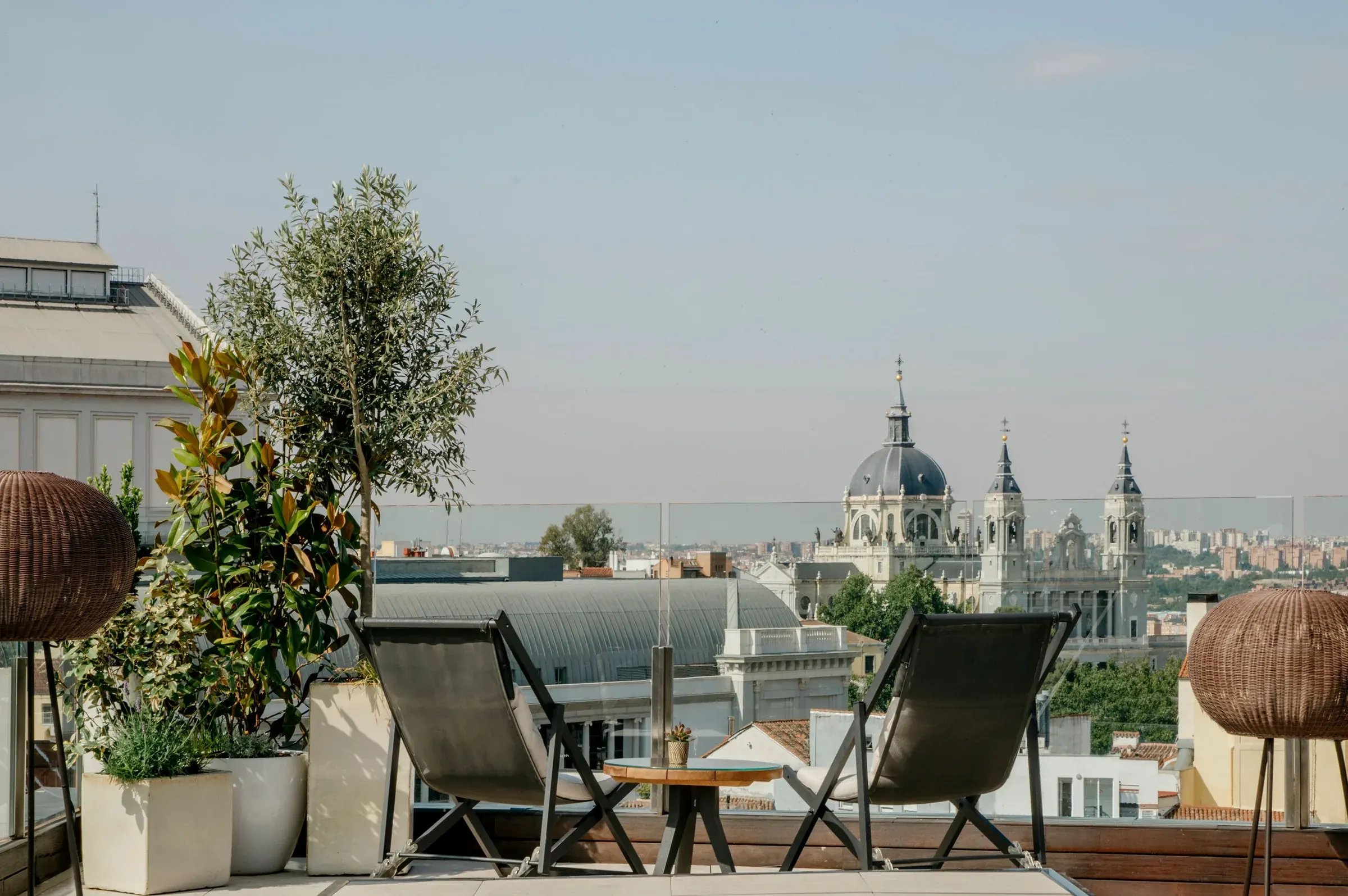 Rooftop terrace looking across Madrid at Palacio de los Duques